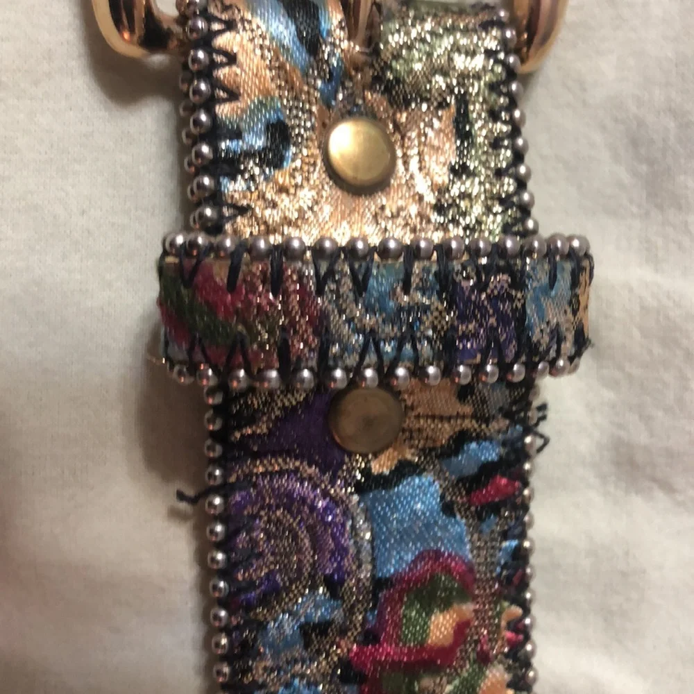 Tapestry belt, multicolored, gold belt, buckle size medium large